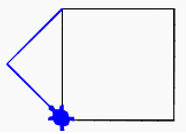 (M) Harakat natijasini toping: forward(50) right(90) forward(50) right(90) forward(50) right(90) forward(50) right(90) color('blue') left(45) backward(35) left(90) backward(35) left(90) backward(35) left(90) backward(35)