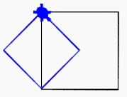 (M) Harakat natijasini toping: forward(50) right(90) forward(50) right(90) forward(50) right(90) forward(50) right(90) color('blue') left(45) backward(35) left(90) backward(35) left(90) backward(35) left(90) backward(35)